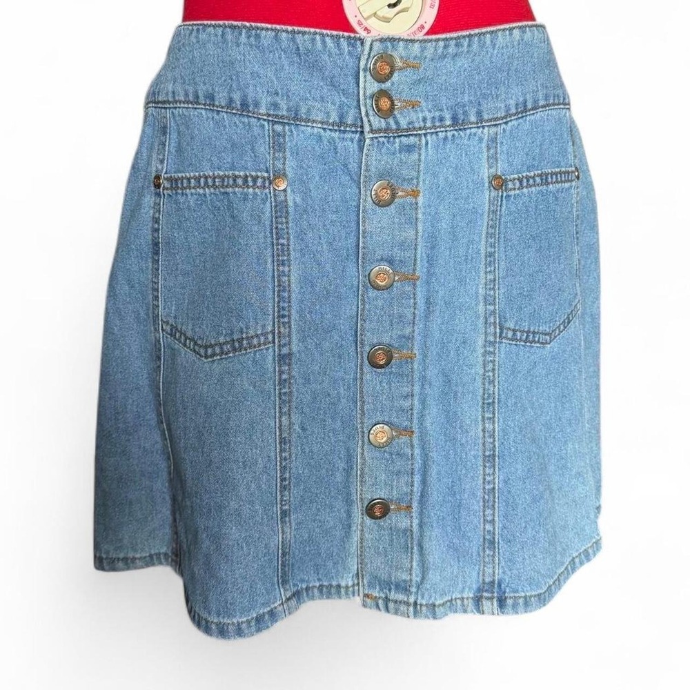 Vintage Billy Blues Denim Button Up Mini Skirt Blue Cotton USA Made Medium